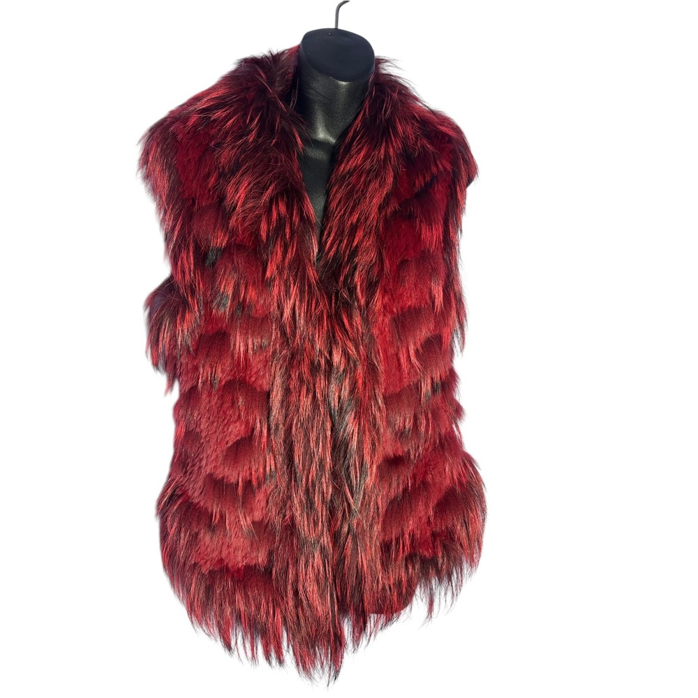 K-yen European women's large 100% real fur red black vest feathered high end